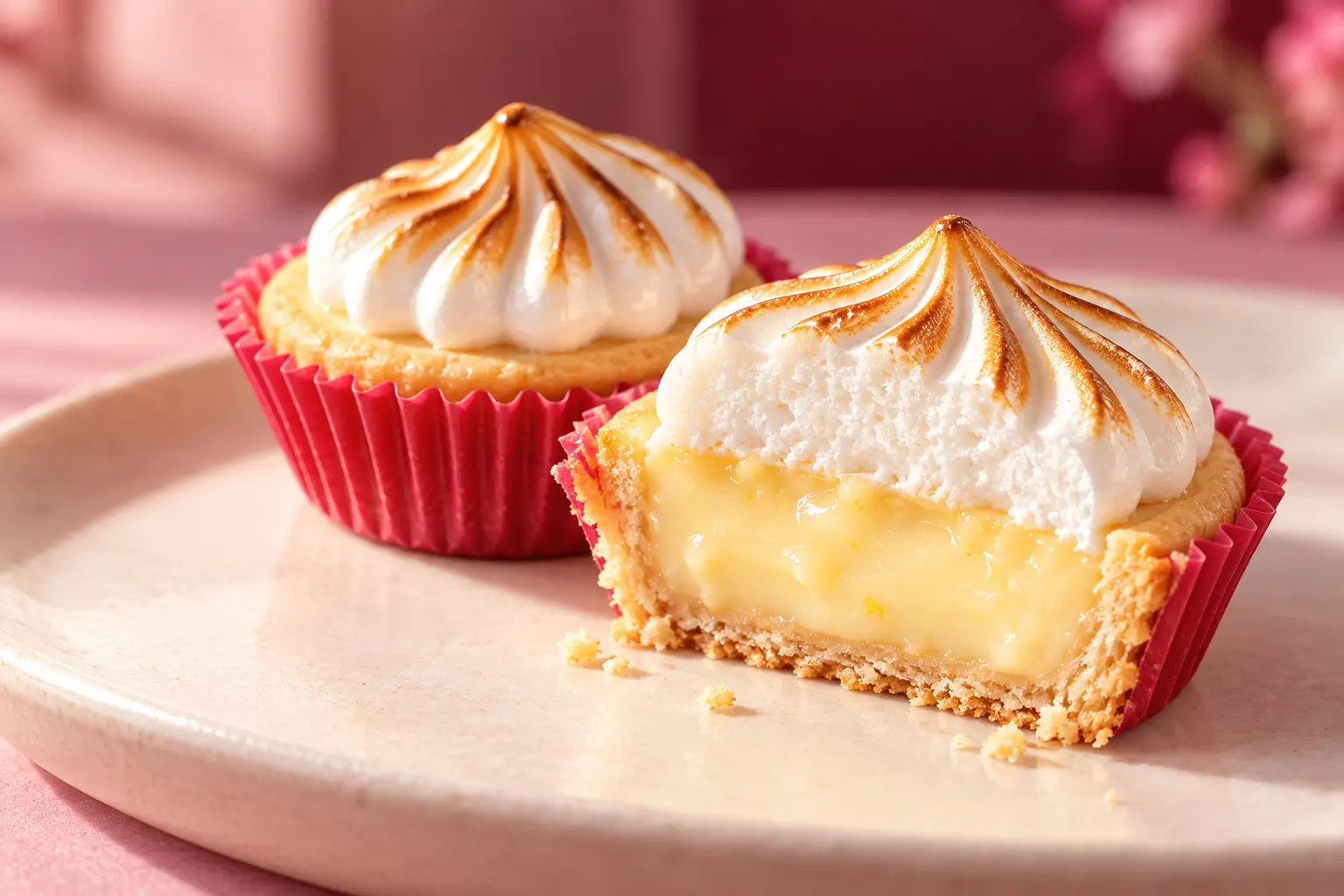 Tartelete de limão em corte com merengue tostado