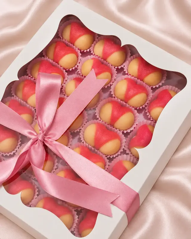 Caixa presente com doces personalizados em rosa e amarelo